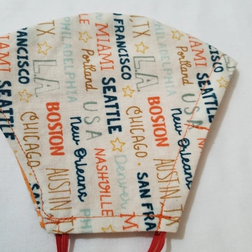 Hand Crafted U.S.A. Cities Reversible Face Mask with Nose Wire